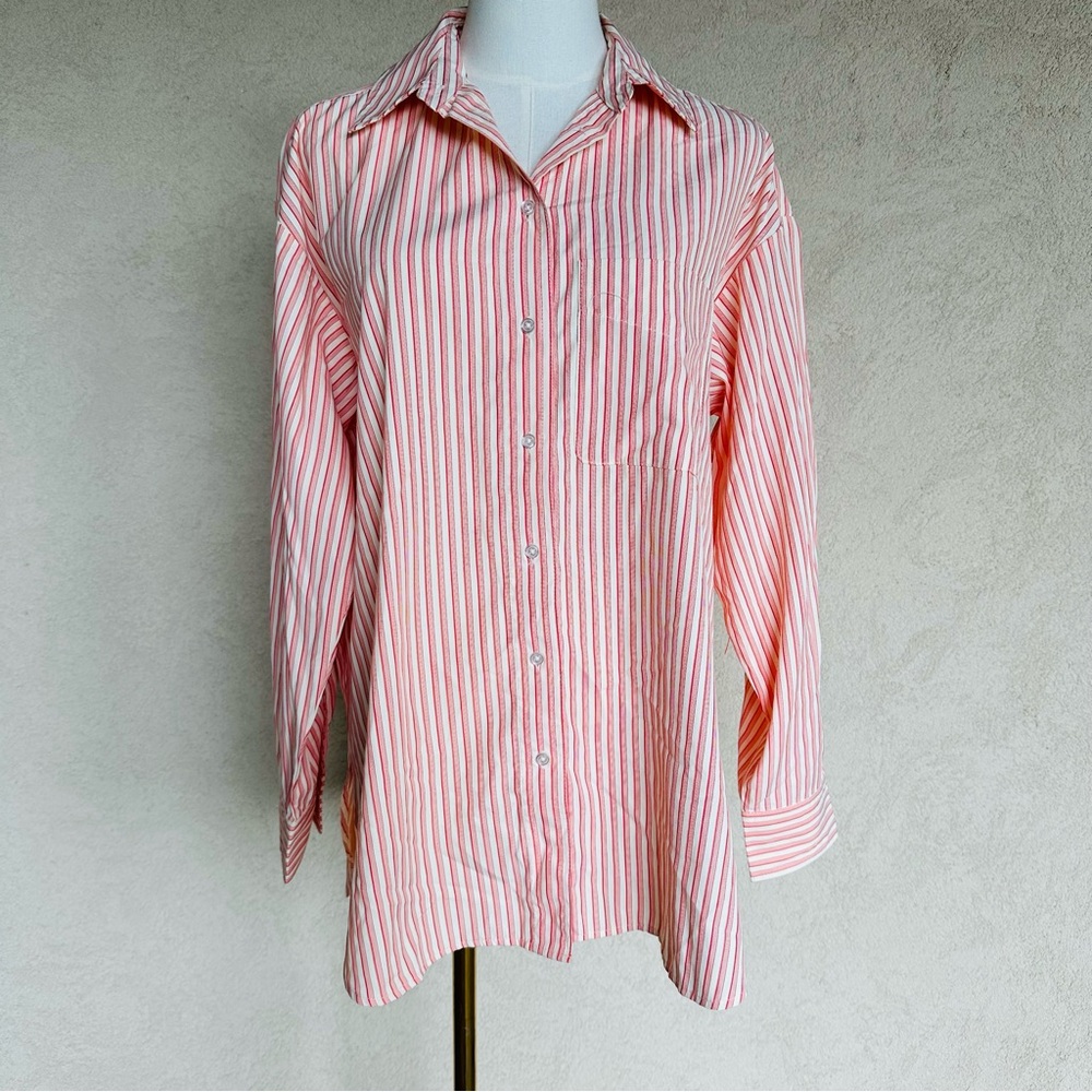Topshop Red and Cream Striped Button Up Blouse NWT